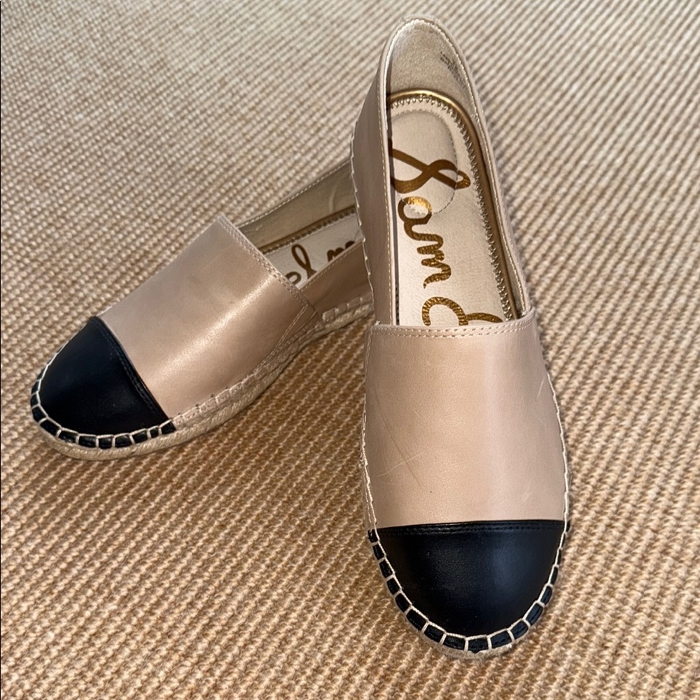 New Sam Edelman Krissy Tan Leather Espadrille w/ Black Toe Cap